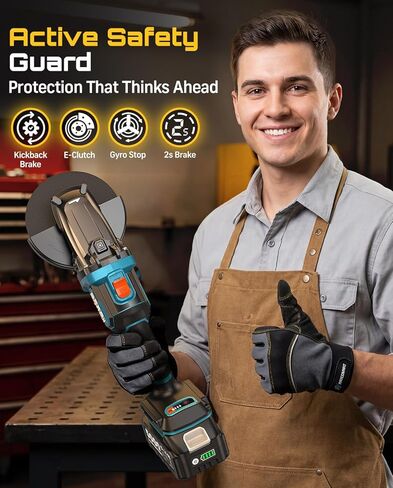 SEESII Flathead Brushless Angle Grinder - 21V Cordless Grinder Kit 5.0Ah Battery+Charger, 4-1/2 to 5" Cut Off Tool, 6-Speed, 20ms Brake+Drop Protection for Metal Cutting, Auto Body, DIY in Saudi Arabia