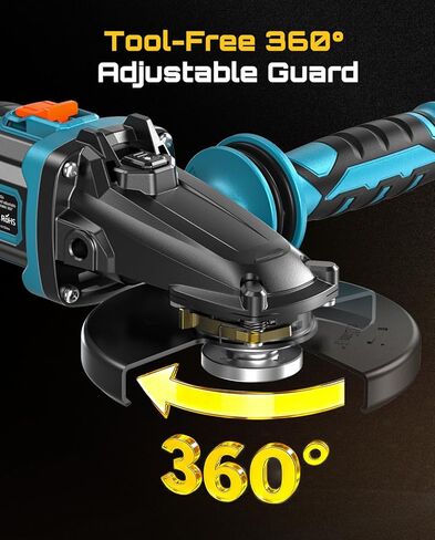 SEESII Flathead Brushless Angle Grinder - 21V Cordless Grinder Kit 5.0Ah Battery+Charger, 4-1/2 to 5" Cut Off Tool, 6-Speed, 20ms Brake+Drop Protection for Metal Cutting, Auto Body, DIY in Saudi Arabia