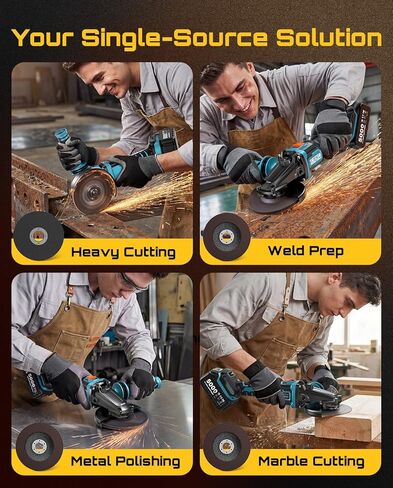SEESII Flathead Brushless Angle Grinder - 21V Cordless Grinder Kit 5.0Ah Battery+Charger, 4-1/2 to 5" Cut Off Tool, 6-Speed, 20ms Brake+Drop Protection for Metal Cutting, Auto Body, DIY in Saudi Arabia
