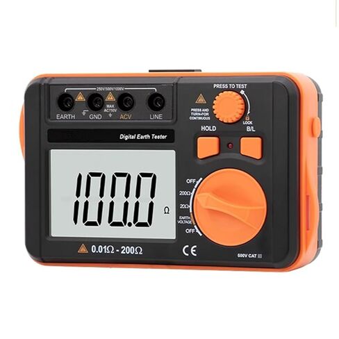 Digital Earth Resistance Tester, Ground Resistance Meter, Measurement Range 0.01‑2000Ω, 200V Voltage Measure, with LCD Backlit Display, for Comprehensive Testing in Kuwait