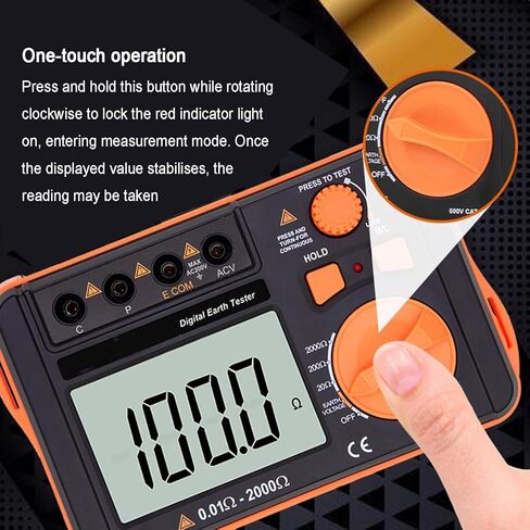 Digital Earth Resistance Tester, Ground Resistance Meter, Measurement Range 0.01‑2000Ω, 200V Voltage Measure, with LCD Backlit Display, for Comprehensive Testing in Kuwait