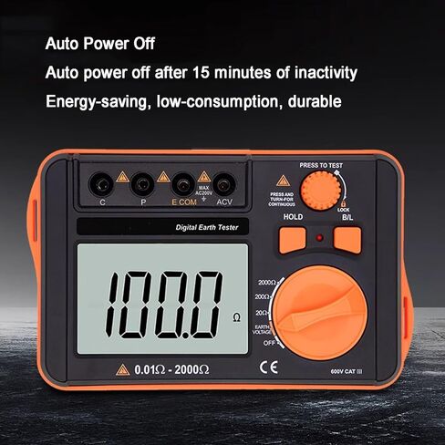 Digital Earth Resistance Tester, Ground Resistance Meter, Measurement Range 0.01‑2000Ω, 200V Voltage Measure, with LCD Backlit Display, for Comprehensive Testing in Kuwait