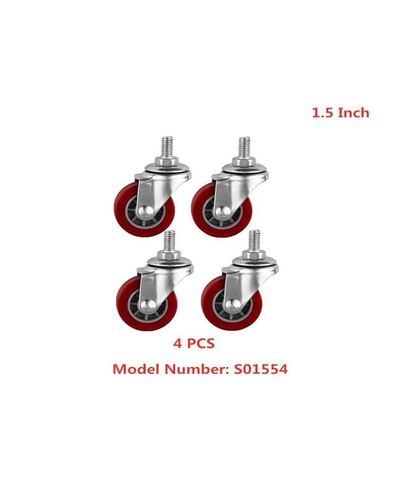 [Pack of 4] Casters 1.5 inch M8 Screw Universal Wheel Trolley Diameter 38 mm Maroon PU Polyurethane Furniture in Saudi Arabia