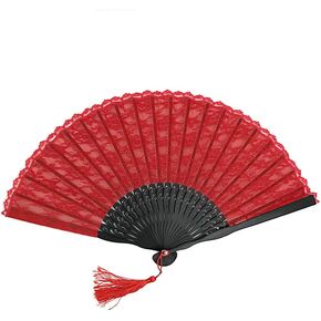 Exasinine Retro Lace Hand Fan Bamboo Folding Fan Handheld Fan (Red) in Kuwait