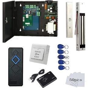 TCP/IP 4 Door Entry Access Control Panel Kit Electric Strike Fail Secure NO Mode Lock Enroll RFID USB Reader 110-240V Power Supply Box RFID Reader Phone APP remotely Open Door