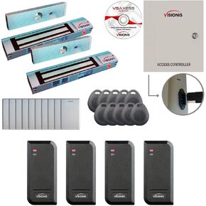 Visionis FPC-8529 Two Door Access Control System Inswing Door 300lbs Maglock Time Attendance + Entry and Exit Card Readers for Indoor/Outdoor Use, Software Included, 10000 Users Kit