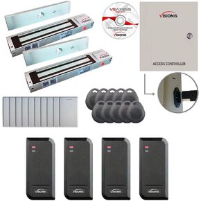 Visionis FPC-8526 نظام التحكم في الوصول ببابين، باب خارجي، 300 رطل، وقت حضور ماجلوك + قارئات بطاقات الدخول والخروج للاستخدام الداخلي/الخارجي، تتضمن البرامج، مجموعة 10000 مستخدم in Saudi Arabia