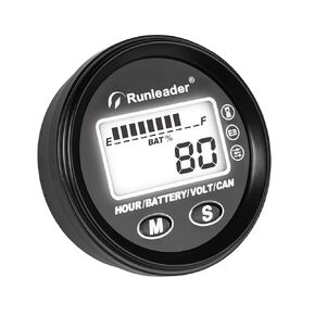 Runleader LCD 12V to 48V Battery Level Indicator,Hours and Voltage Gauge,Data CAN Communication - Suitable for Battery Type Lead Acid LiFePO4 Gel Trojan AGM,Works on Club Car Forklift Electric Car