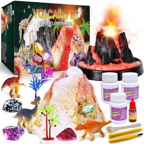 UNGLINGA Erupting Volcano Science Kit for Kids, Gemstone Donosaur Dig Volcano, Snow Eruption Volcano, Chemistry Experiment Lab Toys Gift for Boys & Girls