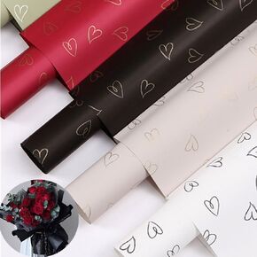 20 Sheets4 Colors Printed small heart waterproof bouquet packaging paper, Florist Bouquet DIY Craft Fresh Flower Bouquet Wrap Gift Box Packaging Material Florist Supplies 22.8 x 22.8 Inch