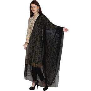 Women's Embroidered Black Chiffon Dupatta