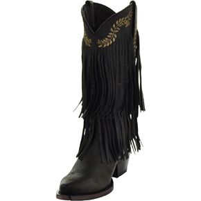 Soto Boots Santa Fe Women's Fringe Cowgirl Boots With Floral Embroidery, Genuine Leather Handcrafted Fashion Cowgirl Boots With Fringe M50035