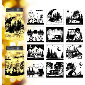 Animal Life on The Farm Silhouette Cutouts for Jars, Mason Can, Glass, Wishing Bottle Decor(No Stickers), 12Pcs Reusable Silhouette Lantern DIY Craft Kit Jar Decals Art Mural Home Garden