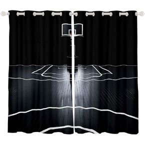 Basketball Curtains For Boys Bedroom Kids Teens Ball Sports Window Curtains Basketball Court Window Drapes Living Room Decor Games Competition Theme Window Treatments Black White 42x63 Inches,2 Panels