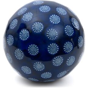 Oriental Furniture 6" Decorative Porcelain Ball - Blue Medallions(B)