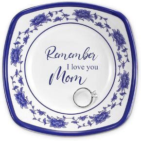 Mother's Day Birthday Gifts from Daughter Son Ceramic Jewelry Tray Blue and White Trinket Dish Ring Holder Decorative Plate Blue Floral Mother's Day Gift for Mother of Bride, Mother in Law