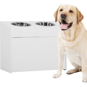 Nisorpa Large Elevated Dog Bowls with Storage Cabinet Containing Large 29L Capacity, Raised Dog Bowl Stand Pet Food Bowl Dog Feeding Station, White in Saudi Arabia