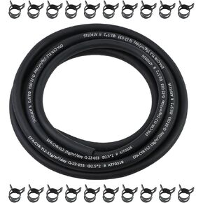 3/16 Inch ID 10 Feet EPA Fuel Line Hose for Honda Predator Champion Generac Generators Mini Bike with 20 Clamps OEM FKM Rubber Fuel Pipe Black