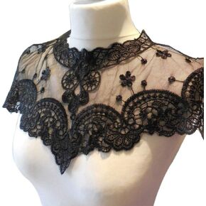 1Pcs DIY Lace Embroidered Flower Neckline Collar Trim Polyester Black Fabric Flower Lace Clothes Sewing Applique Patch