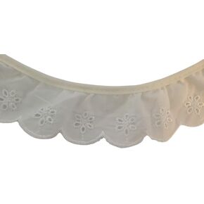 Ruffled Eyelet Lace Ivory Ribbon Fabric Trim Edge for Sewing Bridal, Baby Clothes, Blankets, Pillows DIY Decorations (1 1/2 Inch x 12 Continuous Yards)