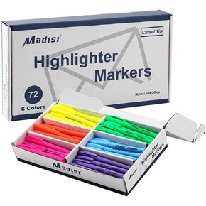 أقلام تحديد ماديسي، برأس مشطوف، ألوان متنوعة، عبوة كبيرة، 72 قطعة in Kuwait