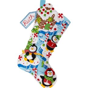 Bucilla, Winter Land Penguins, Felt Applique 18" Stocking Making Kit, Perfect for DIY Arts and Crafts, 89627E