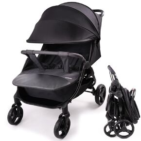 Double Stroller with Adjustable Large Canopies, Double Seats Lightweight Stroller for Twins,Compact Fold,One-Handed Fold,Reclining Seats,Silent Wheel,5-Point Harness and Big Storage Basket