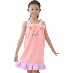 Girls Cute Absorbent Bathrobe Adjustable Sling Bathrobe Wearable Bath Wrap Towel Quick Dry Bath Skirt Shower Robe for Kids