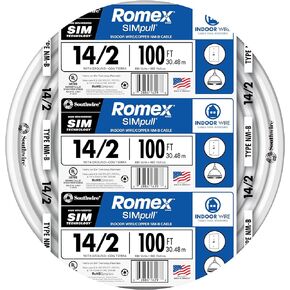 Southwire Romex Brand Simpull Solid Indoor 14/2 W / G كابل NMB ملف 100 قدم - SW 28827423