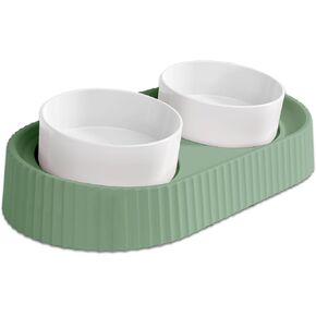Ceramic Elevated Cat Bowls 15° Tilted Raised Cat Food Bowls for Indoor Cat Anti Vomiting Cat Food and Water Bowl Set Dog Bowls for Small Dog Whisker Fatigue Pet's Dishes (Green)