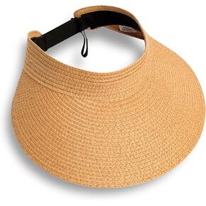 Sun Visors for Women Foldable Straw Visor Beach Hat Uv Protection Wide Brim Adjustable Cooling Summer Cap for Travel
