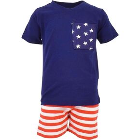 Unique Baby Boys Patriotic 4th of July 2-Piece Summer Outfit (8, Blue)