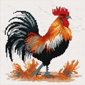 11 CT Cross Stitch Kits for Beginners Golden Chicken Printed Stamped Cross-Stitch Supplies Needlework Printed Embroidery Kits DIY Kits Needlepoint Starter Kits 21×21cm