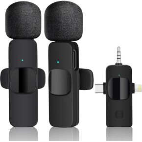 Microphone,Wireless Lavalier for iPhone Android Camera Plug-Play Professional Noise Reduction Condenser Recording Microphones for Interview Video Podcast Vlog YouTube (Three in One)
