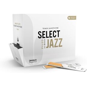 D’Addario Woodwinds - Organic Select Jazz Tenor Saxophone Reeds - Tenor Sax Reeds - Individually Sealed - Filed, Hard, Strength 2, 25-Pack