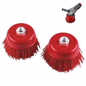 4 Inch Nylon Cup Brush for Angle Grinder, Abrasive Filament Nylon Bristle Cup Brush 5/8" 11 Thread, 1/4" Drill Arbor, Ideal for Removing Rust, Corrosion, Paint (2pack)