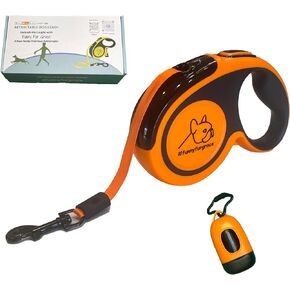 Funny Fur Grace - Neon Orange Retractable Dog Leash with Poop Bag Dispenser and Anti-Slip Handle - 16ft, Ideal for Medium and Small Dogs - Explore The Outdoors with Comfort #funnyfurgrace
