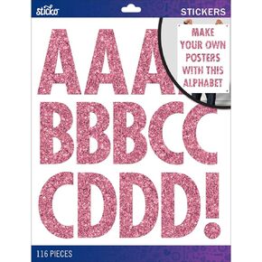 Sticko Alphabet Stickers, Regular X-Large, Pink Glitter Futura