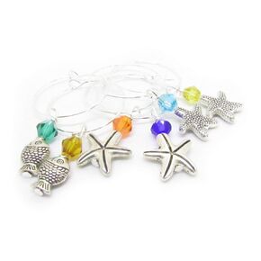 Beach Charms for Wine Glasses, Set of 6 Wine Glass Tags, Birthday Gift for Friend