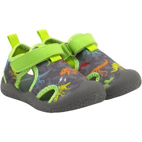 Robeez Boys Slip Resistant Neoprene Water Shoes for Summer, Beach, Pool, Dinosaurs Grey Spandex, 2.5 Years