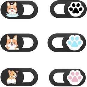 6 pcs Webcam Cover Slide Ultra Thin Laptop Camera Cover for Echo Show, Phone, Computer, Tablet, Mac Air, Chromebook, PC - Paw Paw Black