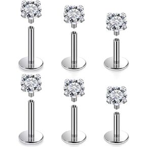Cisyozi 20G 18G 16G F316 Titanium Lip Labret Medusa Monroe Ashley Nose Ring Stud Screw in Piercing Jewelry Hypoallergenic Implant Flat Back Tragus Helix Cartilage Earring for Women Men 6mm 8mm 10mm
