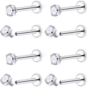 Ftovosyo Internally Threaded Cubic Zirconia Tragus Piercing Jewelry 16g Surgical Steel Cartilage Earring Conch Helix Earrings for Women