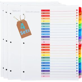 1InTheOffice Alphabetical Dividers for 3 Ring Binders, A-Z Tab Binder Dividers, Customizable Table of Contents, Multicolor Tabs, 4 Sets