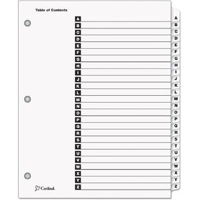 Cardinal OneStep Binder Dividers, A–Z Tab Dividers for 3 Ring Binders, Customizable Table of Contents, Reversible Multicolor Tabs, Lettered, 1 Set (60218)