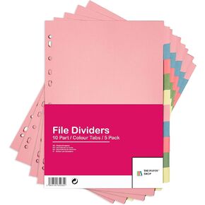 [5 Pack] Binder Dividers with Tabs A4 10 Part | DIviders for 3 Ring Binder | Perfect for Organizing Pages in 3 Ring Binder Dividers with tabs, Each Set Includes Tab Dividers - The Paper Shop