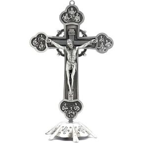 Religious Gifts Jesus Christ on Cross Statue Tabletop Crucifix Cross Home Decor (silver)