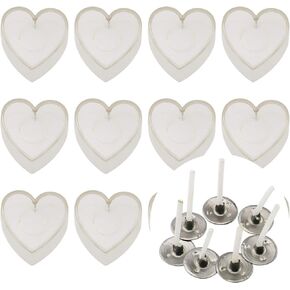 Tegg Tealight Cup 24 قطعة على شكل قلب من البلاستيك الشفاف ماكسي حامل ضوء الشاي علب الشمع وعلب برطمانات الشمع مع 24 قطعة من فتائل الشموع لصنع الشموع بنفسك