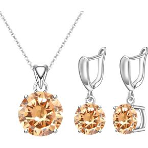 Round Cubic Zirconia Necklace and Earrings Set for Women, Daily Party Prom Wedding Jewelry Sets, Valentine's Day/Christmas/Mother's Day/Birthday/Birthstone Gift for Wife/Mother/Friend/Sister/Daughter