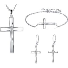 ONEFINITY Religious Cross Pendant Necklace/Bracelet/Earring 925 Sterling Silver Origami Cross Pendant Gifts for Women Jewelry